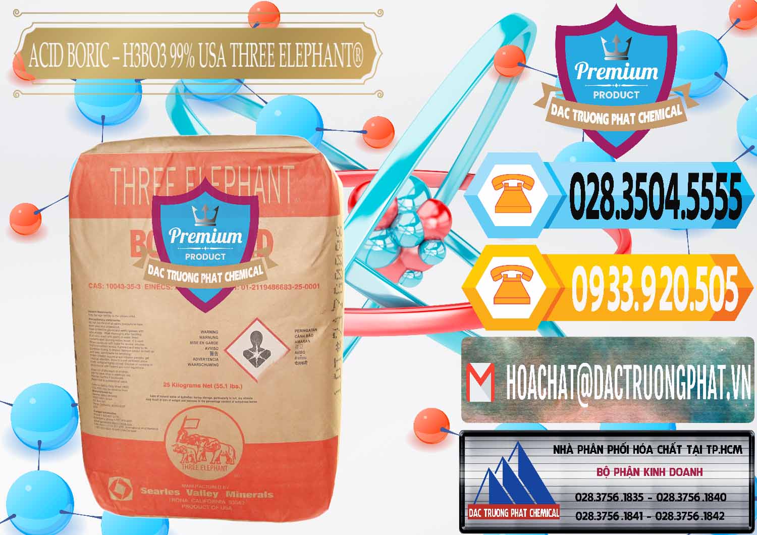Công ty chuyên nhập khẩu ( bán ) Acid Boric – Axit Boric H3BO3 Mỹ USA Three Elephant® - 0005 - Đơn vị cung ứng và phân phối hóa chất tại TP.HCM - hoachattayrua.net
