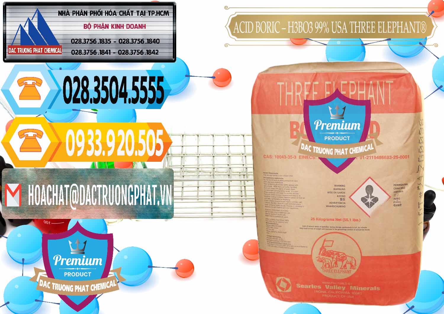 Cty cung ứng - bán Acid Boric – Axit Boric H3BO3 Mỹ USA Three Elephant® - 0005 - Cty chuyên cung cấp - nhập khẩu hóa chất tại TP.HCM - hoachattayrua.net