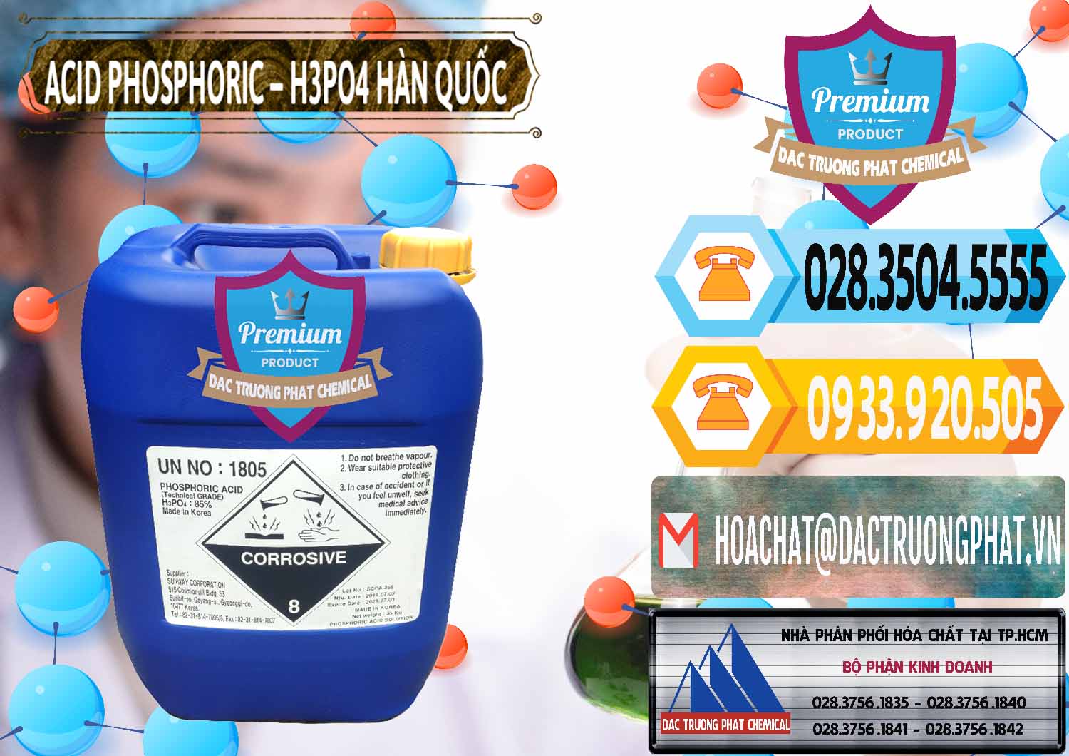 Cty chuyên nhập khẩu và bán Acid Phosphoric – H3PO4 85% Can Xanh Hàn Quốc Korea - 0016 - Đơn vị chuyên kinh doanh ( phân phối ) hóa chất tại TP.HCM - hoachattayrua.net