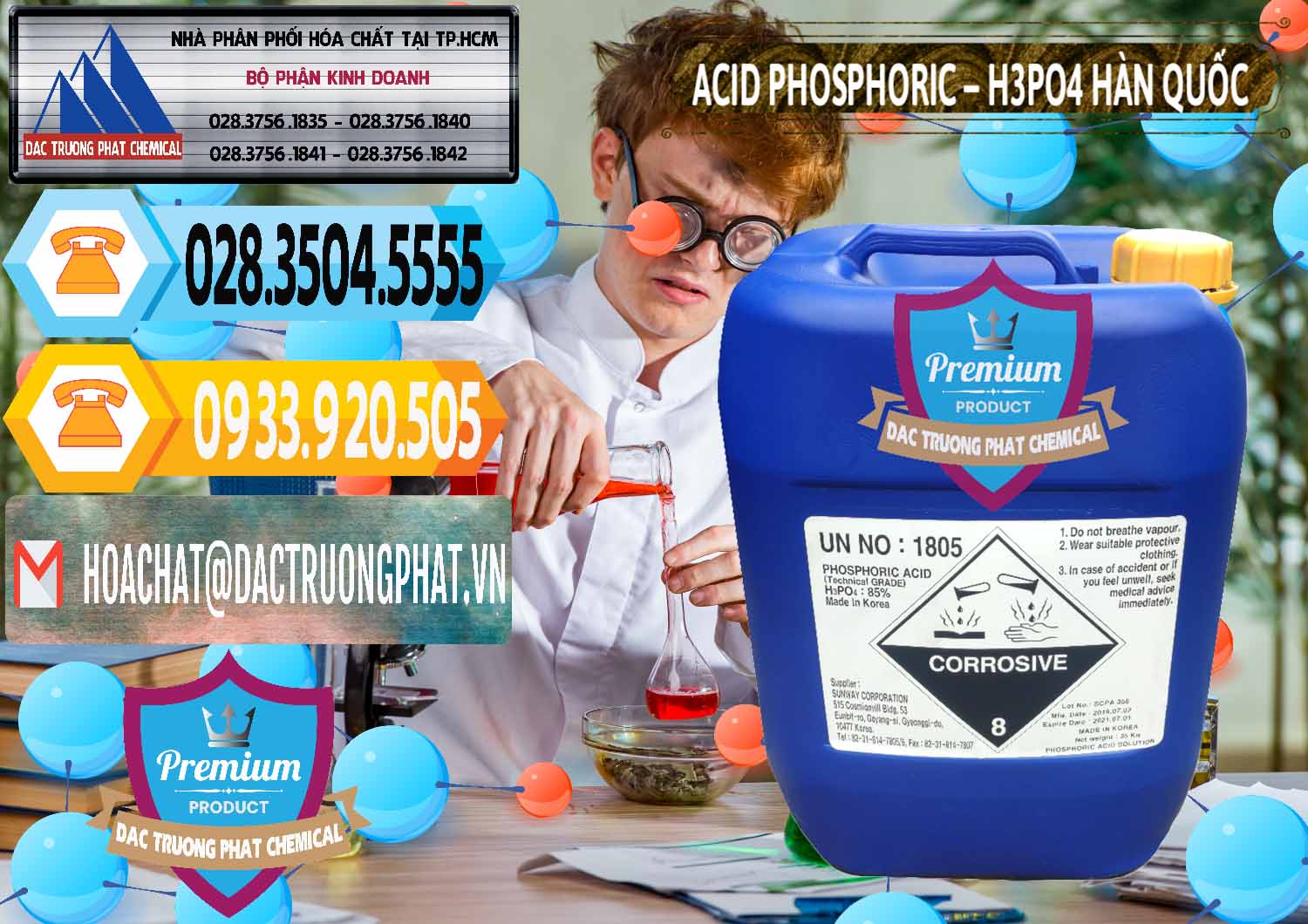 Cty nhập khẩu & bán Acid Phosphoric – H3PO4 85% Can Xanh Hàn Quốc Korea - 0016 - Phân phối và bán hóa chất tại TP.HCM - hoachattayrua.net