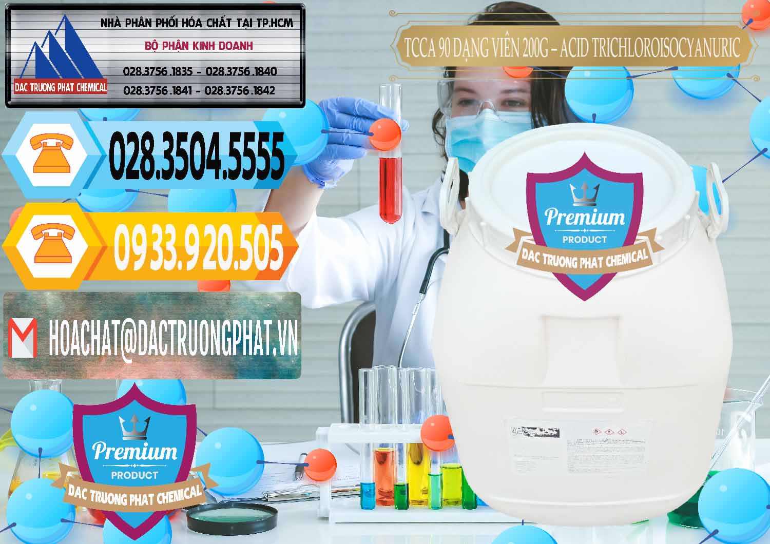 Cty chuyên cung ứng - bán TCCA - Acid Trichloroisocyanuric 90% Dạng Viên 200G Trung Quốc China - 0162 - Đơn vị chuyên nhập khẩu - cung cấp hóa chất tại TP.HCM - hoachattayrua.net