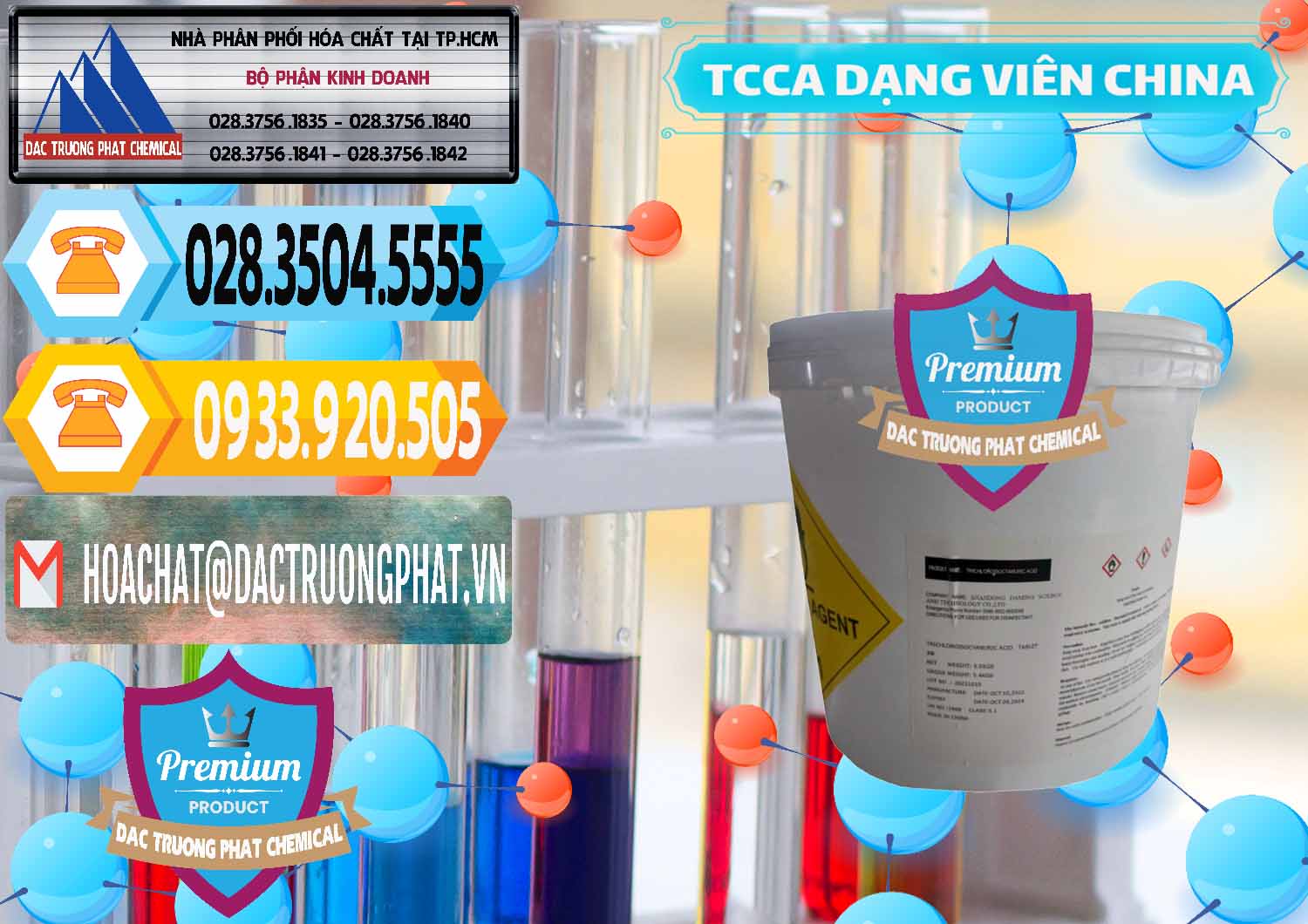 Cty bán ( phân phối ) TCCA - Acid Trichloroisocyanuric Dạng Viên Thùng 5kg Trung Quốc China - 0379 - Nhà phân phối & cung cấp hóa chất tại TP.HCM - hoachattayrua.net